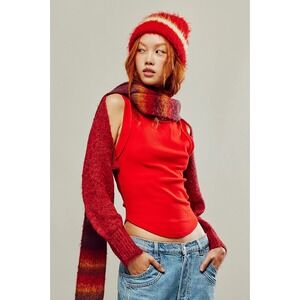 Free People Prima Donna Knit Cropped Bolero Romantic Cherry Red One Size NWT